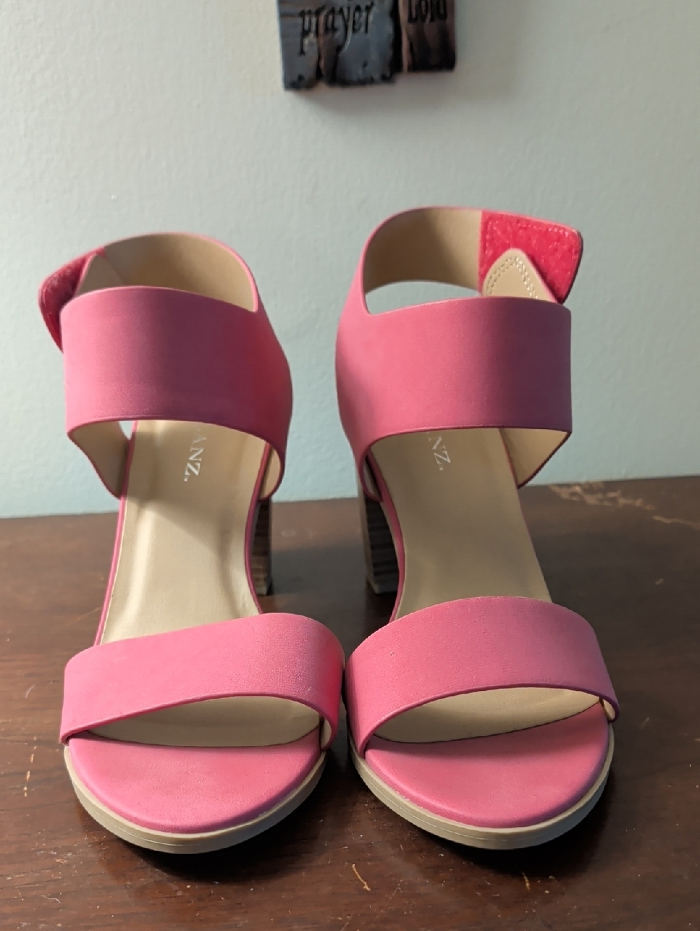 Women's Pink Block Heel Sandals by (Unknown)